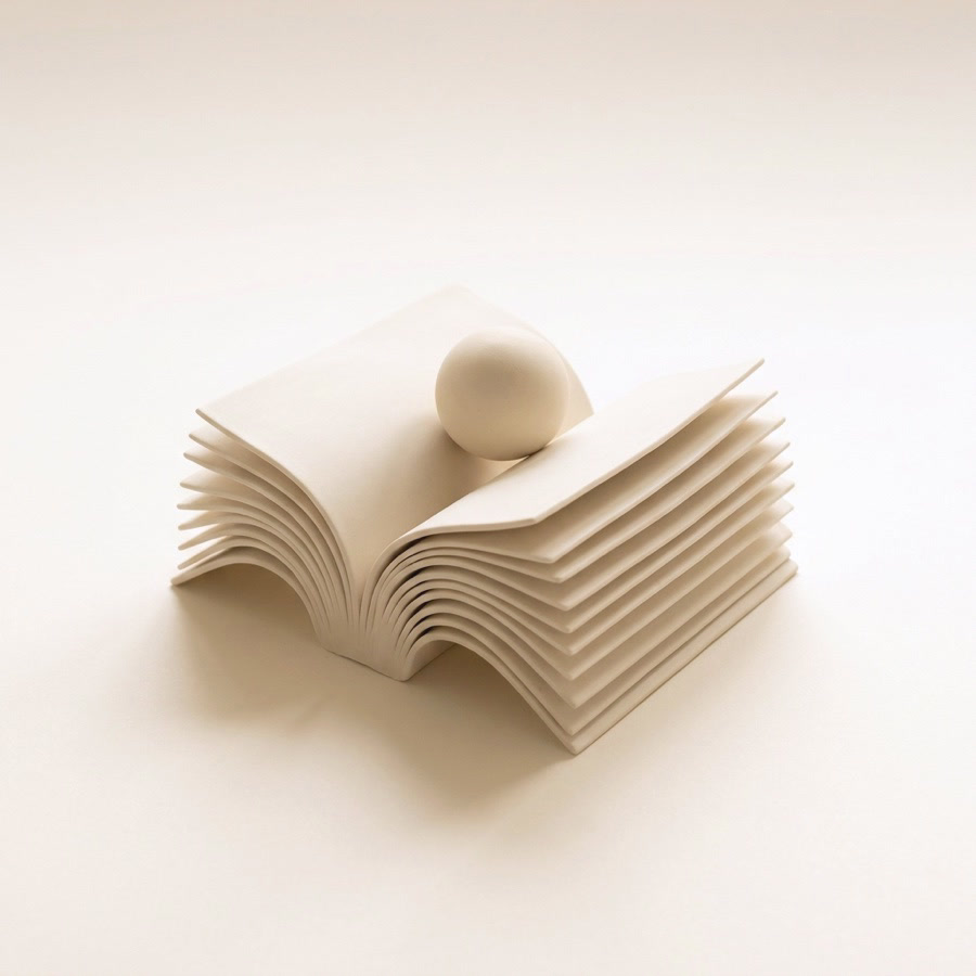 Stack of porcelain pages fanned open